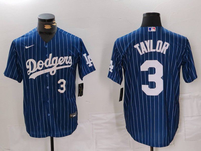 Men Los Angeles Dodgers #3 Taylor Blue Stripe Game 2024 Nike MLB Jersey style 4